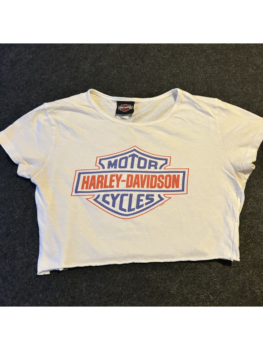 Harley-Davidson Mankato MN White Crop Top T-Shirt Custom Raw Hem Size S/M